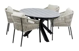 5-Delige tuinset | 4 Elvira tuinstoelen (Black) | 180cm ovale tuintafel Cyprus (Grey)