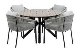 5-delige ronde tuinset | 4 Elvira tuinstoelen (Black) | Tuintafel Cyprus ø120cm (Wood)