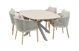 5-delige tuinset | 4 Es Vedra tuinstoelen (Teakhout) | Tuintafel Malaga 180x115cm (Camel)