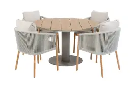 5-delige ronde tuinset | 4 Es Vedra tuinstoelen (Teakhout) | Tuintafel Tower ø120cm (Camel)
