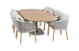 9-delige tuinset | 8 Es Vedra tuinstoelen (Teakhout) | Tuintafel Tower 260cm  (Camel)