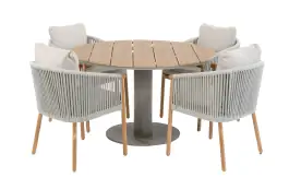 5-delige ronde tuinset | 4 Es Vedra tuinstoelen (Teakhout) | Tuintafel Tower ø120cm (Camel)