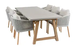 7-delige tuinset | 6 Es Vedra tuinstoelen (Teakhout) | Tuintafel Rock 235x95cm (Beton)