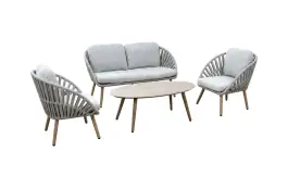 Stoel-Bank loungeset Faro | 4-delig |  Wood look & Stone