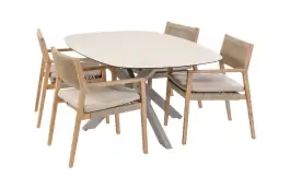 5-delige tuinset | 4 Felline tuinstoelen (Acaciahout) | Tuintafel Malaga 180x115cm (Camel)