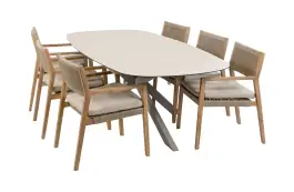 7-delige tuinset | 6 Felline tuinstoelen (Acaciahout) | Tuintafel Malaga 240x115cm (Camel)