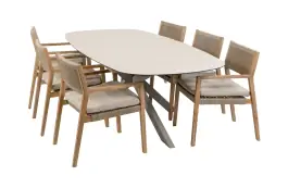 7-delige tuinset | 6 Felline tuinstoelen (Acaciahout) | Tuintafel Malaga 240x115cm (Camel)