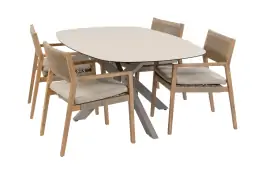 5-delige tuinset | 4 Felline tuinstoelen (Acaciahout) | Tuintafel Malaga 180x115cm (Camel)