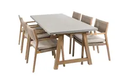 7-delige tuinset | 6 Felline tuinstoelen (Acaciahout) | Tuintafel Rock 235x100cm (Beton)