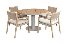 5-delige ronde tuinset | 4 Felline tuinstoelen (Acaciahout) | Tuintafel Tower ø120cm (Camel)