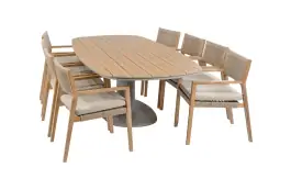 9-delige tuinset | 8 Felline tuinstoelen (Acaciahout) | Tuintafel Tower 260cm (Camel)
