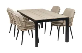 5-delige tuinset | 4 Isabel stoelen (Sand) | 180cm Cyprus tuintafel (Wood)