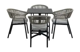 5-Delige tuinset | 4 Tuinstoelen Knokke (Black) | Inklapbare tuintafel Gent 70x70cm (Black)