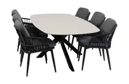 7-delige tuinset | 6 Isabel tuinstoelen | Tuintafel Barletta 240x115cm | Black & Black Sandstone