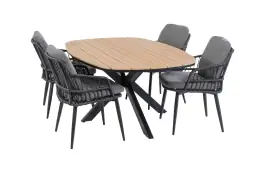 5-delige tuinset | 4 Isabel tuinstoelen (Black) | Tuintafel Cadiz 180x115cm (Black)