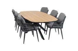7-delige tuinset | 6 Isabel tuinstoelen (Black) | Tuintafel Cadiz 240x115cm (Black)