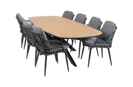 9-delige tuinset | 8 Isabel tuinstoelen (Black) | Tuintafel Cadiz 280x115cm (Black)