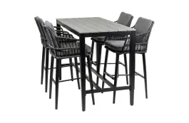 5-delige barset | 4 Isabel barstoelen Black | Cyprus bartafel 150x75cm Grey