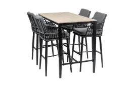5-delige barset | 4 Isabel barstoelen Black | Cyprus bartafel 150x75cm Wood