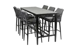 7-delige barset | 6 Isabel barstoelen Black | Cyprus bartafel 200x75cm Grey