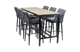 7-delige barset | 6 Isabel barstoelen Black | Cyprus bartafel 200x75cm Wood