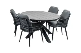 5-delige tuinset | 4 Isabel tuinstoelen (Black) | 180 cm ovale Cyprus tuintafel (Grey)
