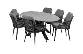 7-delige tuinset | 6 Isabel tuinstoelen (Black) | 220cm ovale Cyprus tuintafel (Grey)