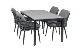 5-delige tuinset | 4 Isabel tuinstoelen (Black) | 160cm Cyprus tuintafel (Grey)