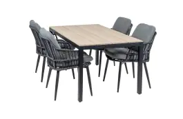 5-delige tuinset | 4 Isabel tuinstoelen (Black) | 160cm Cyprus tuintafel (Wood)