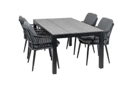 5-delige tuinset | 4 Isabel tuinstoelen (Black) | 180cm Cyprus tuintafel (Grey)