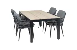 5-delige tuinset | 4 Isabel tuinstoelen (Black) | 180cm Cyprus tuintafel (Wood)