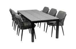 7-delige tuinset | 6 Isabel tuinstoelen (Black) | 225cm Cyprus tuintafel (Grey)