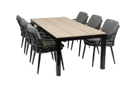 7-delige tuinset | 6 Isabel tuinstoelen (Black) | 225cm Cyprus tuintafel (Wood)