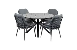 5-delige ronde tuinset | 4 Isabel tuinstoelen (Black) | ø120 cm Cyprus tuintafel (Grey)