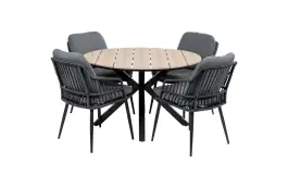 5-delige ronde tuinset | 4 Isabel tuinstoelen (Black) | ø120 cm Cyprus tuintafel (Wood)