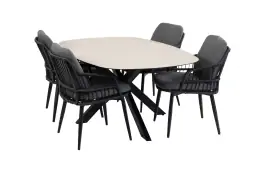 5-delige tuinset | 4 Isabel tuinstoelen (Black) | Tuintafel Malaga 180x115cm (Black)