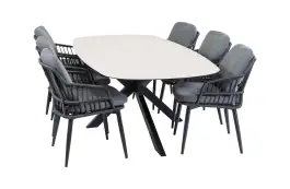 7-delige tuinset | 6 Isabel tuinstoelen (Black) | Tuintafel Malaga 240x115cm (Black)