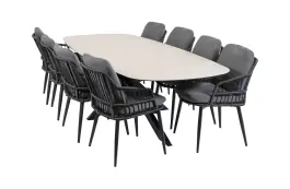 9-delige tuinset | 8 Isabel tuinstoelen (Black) | Tuintafel Malaga 280x115cm (Black)