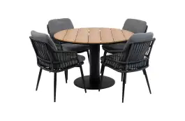 5-delige ronde tuinset | 4 Isabel tuinstoelen (Black) | ø120cm Tower tuintafel (Black)