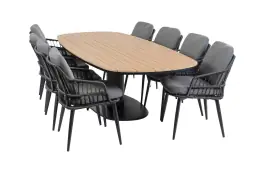 9-delige tuinset | 8 Isabel tuinstoelen (Black) | 260cm Tower tuintafel (Black)