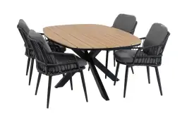 5-delige tuinset | 4 Isabel tuinstoelen (Black) | Tuintafel Cadiz 180x115cm (Black)