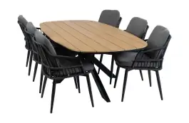 7-delige tuinset | 6 Isabel tuinstoelen (Black) | Tuintafel Cadiz 240x115cm (Black)