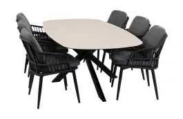 7-delige tuinset | 6 Isabel tuinstoelen (Black) | Tuintafel Malaga 240x115cm (Black)