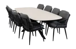 9-delige tuinset | 8 Isabel tuinstoelen (Black) | Tuintafel Malaga 280x115cm (Black)