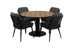 5-delige ronde tuinset | 4 Isabel tuinstoelen (Black) | ø120cm Tower tuintafel (Black)