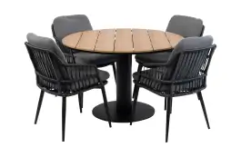 5-delige ronde tuinset | 4 Isabel tuinstoelen (Black) | ø120cm Tower tuintafel (Black)