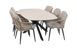 7-delige tuinset | 6 Isabel tuinstoelen | Tuintafel Barletta 240x115cm | Sand & Black Sandstone