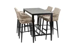 5-delige barset | 4 Isabel barstoelen Sand | Cyprus bartafel 150x75cm Grey