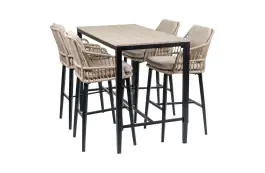 5-delige barset | 4 Isabel barstoelen Sand | Cyprus bartafel 150x75cm Wood