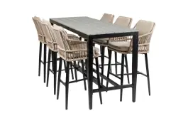 7-delige barset | 6 Isabel barstoelen Sand | Cyprus bartafel 200x75cm Grey